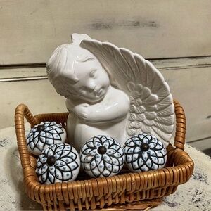 Vintage White and blue Ceramic Decorative Knobs